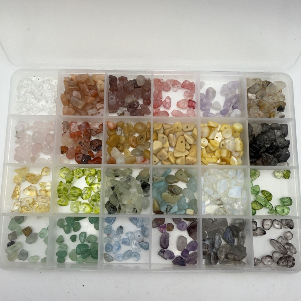 24 Grid Natural Gemstone Chip Beads Kit Irregular Crystal DIY Jewelry Making